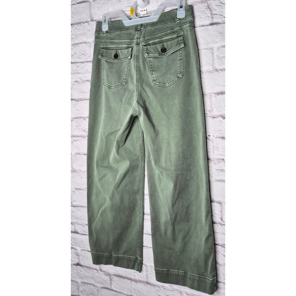 ​SPANX Twill Crop Wide Leg Pants Medium Olive Green High Waist Stretch women's. - Picture 6 of 10